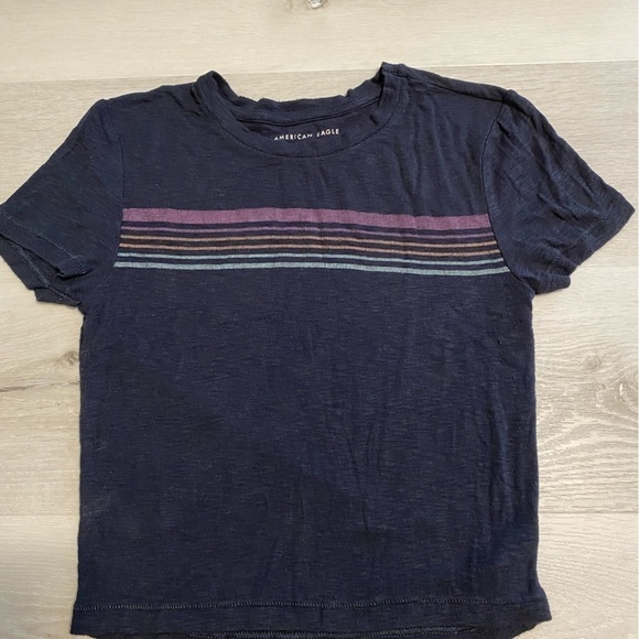 American Eagle Outfitters Tops - American Eagle striped baby tee, Navy With Pastel Stripes, size XS